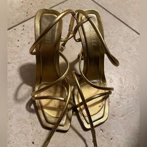 Schutz Metallic Gold Strappy Heels